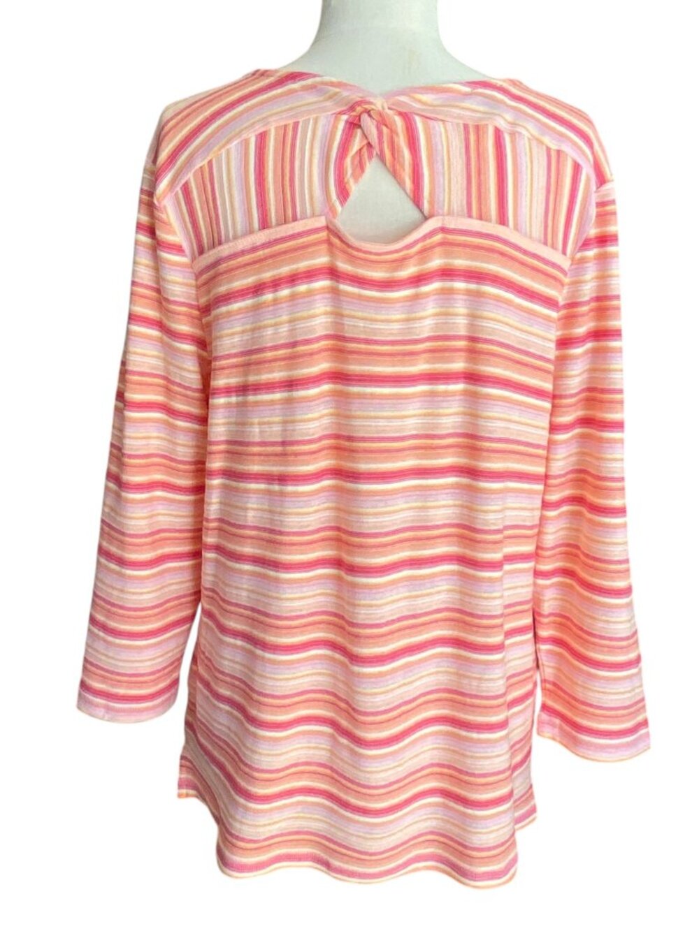 T by Talbots Striped Twist Back Cutout Top Pink Orange Activewear Athleisure-XL